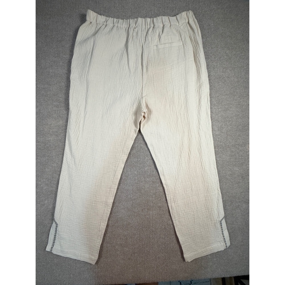 Unbranded Cream Gauze Relaxed Pants Rickrack Embroidery Vented Hem Womens XL